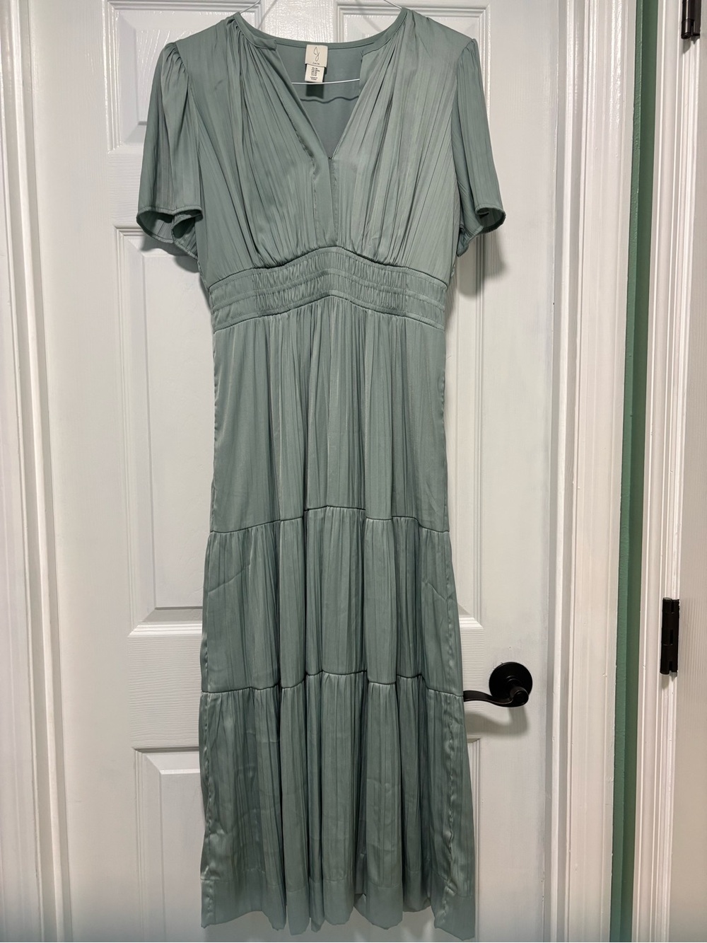 Light Sage Tiered V-Neck Maxi Dress by Joie Brand Medium New No Tags